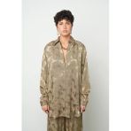 Kadın Flora Haki Soyut Desenli Saten Görünümlü Oversize Gömlek