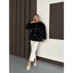 Kadın Fox Kaşe Balon Kol Kısa Kaban – | Oversize Beli Büzgülü Tasarım - Siyah