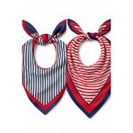 Kadın Fular 2'li set 50x50 Kare Bandana Eşarp Rayon İtalyan Dikişli Boyun Fuları Saç Bandana (Kırmızı -Lacivert)