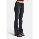 Kadın Füme 2s6-1 Mid Rise Flare Fit Kemer Detaylı Esnek Kumaş Denim Jean