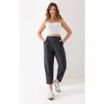 Kadın Füme Beli Lastikli Modal Kumaş Çımalı Bilek Pantolon Yumuşak Dokulu Şık Bağcıklı Pantolon - 2XL