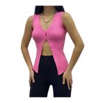 Kadın Fuşya Düğmeli Hırka Retro Kroşe Örgü Kolsuz Bluz - 10636 Pembe Standart
