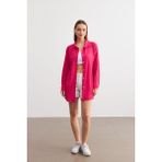 Kadın Fuşya Oversize Uzun Krinkıl Gömlek - Standart
