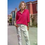 Kadın Fuşya Uzun Kollu Salaş Gofre Kumaş Basic Tunik Gömlek 3522275