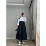 Kadın Gabardin Beli Lastikli Cepli Kloş Etek - Siyah - Standart