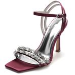 Kadın Gelin Ayakkabıları Açık Burun Stiletto Parti Ayakkabıları, Yapay Elmaslı Mahkeme Ayakkabıları, bordo, 5 UK