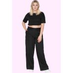 Kadın Geniş Paça Uzun Pantolon Yüksek Bel Wide Leg Düz Desen Finike Dokuma Günlük Kullanım