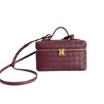 Kadın Gerçek Deri Dokuma Crossbody Çanta - Ayarlanabilir Kayış Altın Tonlu Fermuar - Kadın Kahverengi Hafif Omuz Çantası, bordo, One Size