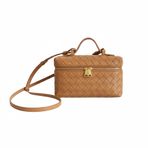 Kadın Gerçek Deri Dokuma Crossbody Çanta - Ayarlanabilir Kayış Altın Tonlu Fermuar - Kadın Kahverengi Hafif Omuz Çantası, taba rengi, One Size