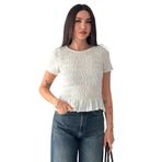 Kadın Gipeli Crop Bluz – Kısa Kollu Fırfır Detaylı Şık Bluz, beyaz, m