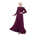 Kadın Giyim Abiye Moda Eteği Volanlı Kemeri Taşlı Tesettür Abiye Elbise 2497 (Mürdüm, 50)