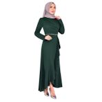 Kadın Giyim Abiye Moda Eteği Volanlı Kemeri Taşlı Tesettür Abiye Elbise 2497 Zümrüt 46