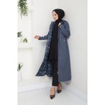 Kadın Giyim Abiye Moda Leopar Desenli Kapşonlu Bondit Kap 2659 antrasit 50