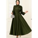 Kadın Giyim Abiye Moda Saten Fiyonklu Uzun Tesettür Abiye Elbise 2745 - Haki - 46
