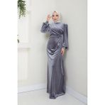 Kadın Giyim Moda Abiye Tesettür Kadife Elbise 2768 - 46 - Antrasit