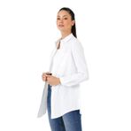 Kadın Gizli Düğme Özellikli Cepli Tunik Gömlek (Beyaz, XL)