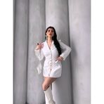 Kadın Gold Çıt Çıt Detaylı Tasarım Model Uzun Blazer Ceket Elbise - Beyaz - 40