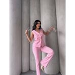 Kadın Gold Kurabiye Düğmeli Yelek Pantolon Takım Elbise - Pembe - 40