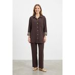 Kadın Gömlek Yaka Garni Detaylı Tunik Pantolon Takım – 14464TKS - BROWN