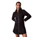 Kadın Gömlek Yaka Uzun Kol Denim Kumaş Düğme Kapama Kısa Boy Lacivert Elbise LV047E790G-GXB
