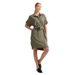 Kadın Gömlek Yaka Yakası ve Cebi Düğmeli Elbise Haki Beden;S,Renk;Haki