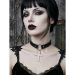 Kadın Gotik Haç Choker Kolye – Siyah Deri Boyunluk, Taşlı Haç Kolye Ucu, Y2k Punk Gothic Ayarlanabilir Kolye