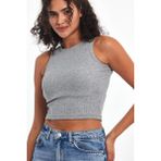 Kadın Gri Fitilli Görünümlü Askılı Kalın Esnek Örme Basic Crop Atlet