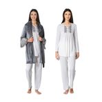 Kadın Gri Kadife Sabahlıklı Hamile Lohusa Pijama Takımı, L, 0045-19804IGP252671