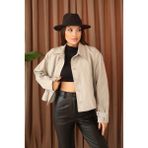 Kadın Gri Kısa Oversize Trençkot - 36
