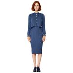 Kadın Gri Midi Bodycon Triko Elbise ve Kısa Hırka İkili Takım Sonbahar Kış Stili Kaliteli Şık-Indigo-S