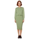 Kadın Gri Midi Bodycon Triko Elbise ve Kısa Hırka İkili Takım Sonbahar Kış Stili Kaliteli Şık-Mint-S