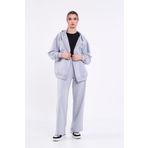 Kadın Gri Normal Kalıp Basic Beli Lastikli Kapüşonlu Oversize Mevsimlik Alt Üst Eşofman Takımı