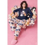Kadın Gri Pamuklu Kedili Örme Pijama Takımı - Gri - Füme - S