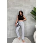 Kadın Gri Yüksek Bel Fitilli Bol Paça Günlük İnce Eşofman Altı Pijama XL