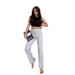 Kadın Gri Yüksek Bel Fitilli Bol Paça Günlük İnce Eşofman Altı Pijama XS