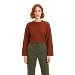 Kadın Gri%100 Akrilik Oversize Selanik Dokuma Bisiklet Yaka İspanyol Kol Crop Triko Kazak -Kiremit-M