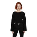 Kadın Gri%100 Akrilik Oversize Selanik Dokuma Bisiklet Yaka İspanyol Kol Crop Triko Kazak -Siyah-S
