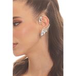 Kadın Gümüş Renk Lak Kaplama Çivili Model Sol Kulak Yarasa Earcuff&Kıkırdak Küpe