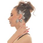 Kadın Gümüş Renk Lak Kaplama Zirkon Taşlı Dokulu Yaprak Stilizesi Sol Kulak Earcuff&Kıkırdak Küpe