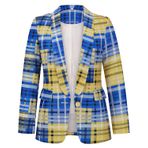 Kadın Günlük Blazer Uzun Kollu Açık Ön Ofis Blazer Yaka Çift Göğüslü Düğme Takım Elbise Ceket Cepli Dar Kesim Bayan Ekose Blazer, Yellow, S