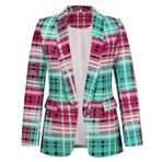 Kadın Günlük Blazer Uzun Kollu Açık Ön Ofis Blazer Yaka Çift Göğüslü Düğme Takım Elbise Ceket Cepli Dar Kesim Bayan Ekose Blazer, yeşil, S