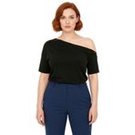 Kadın Günlük Kullanım İçin Tasarlanmış Asimetrik Yaka%100 Pamuklu Örme Bluz Rahatlık ve Stili_Siyah-XL