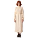 Kadın Güpür Detaylı A Kesim Maxi Boy Dokuma Elbise Standart Kollu Dik Yaka Zarif Tasarım Kaliteli-Ekru-38
