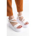 Kadın Hafif Rahat 6 cm Platform Topuklu Eva Taban Sandalet 4010-123-0001 - Beyaz