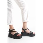 Kadın Hafif Rahat 6 cm Platform Topuklu Eva Taban Sandalet 4010-123-0001 Siyah 39