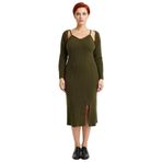 Kadın Haki Fitilli Bodycon Midi Boy Yırtmaçlı Triko Elbise Ve Düşük Kollu Bolero Takımı Kaliteli-Haki-3XL