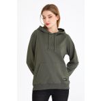 Kadın Haki Renk Kapüşonlu Basic Örme Sweatshirt