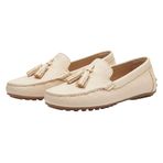 Kadın Hakiki Deri Babet Ayakkabı, Püsküllü Loafer Model, 1 cm Topuklu Termo Taban, Topuk Dikeni Konfor Destekli Dar Kalıp (Bej, EU Ayakkabı Beden Sistemi, Yetişkin, Kadın, Sayısal, Dar, 36)