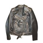 Kadın Hakiki Deri Biker Mont, Siyah, Eskitme, Slim Fit, Fermuarlı Kemer Detaylı (Siyah-Eskitme, M)