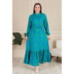 Kadin Hakim Yaka Buyuk Beden Elbise Tesettur Viskon Kumas Pileli Ve Piliseli Elbise - 3XL - Yeşil